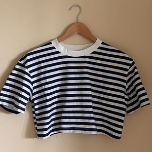 Zara Navy and White Striped Crop Top